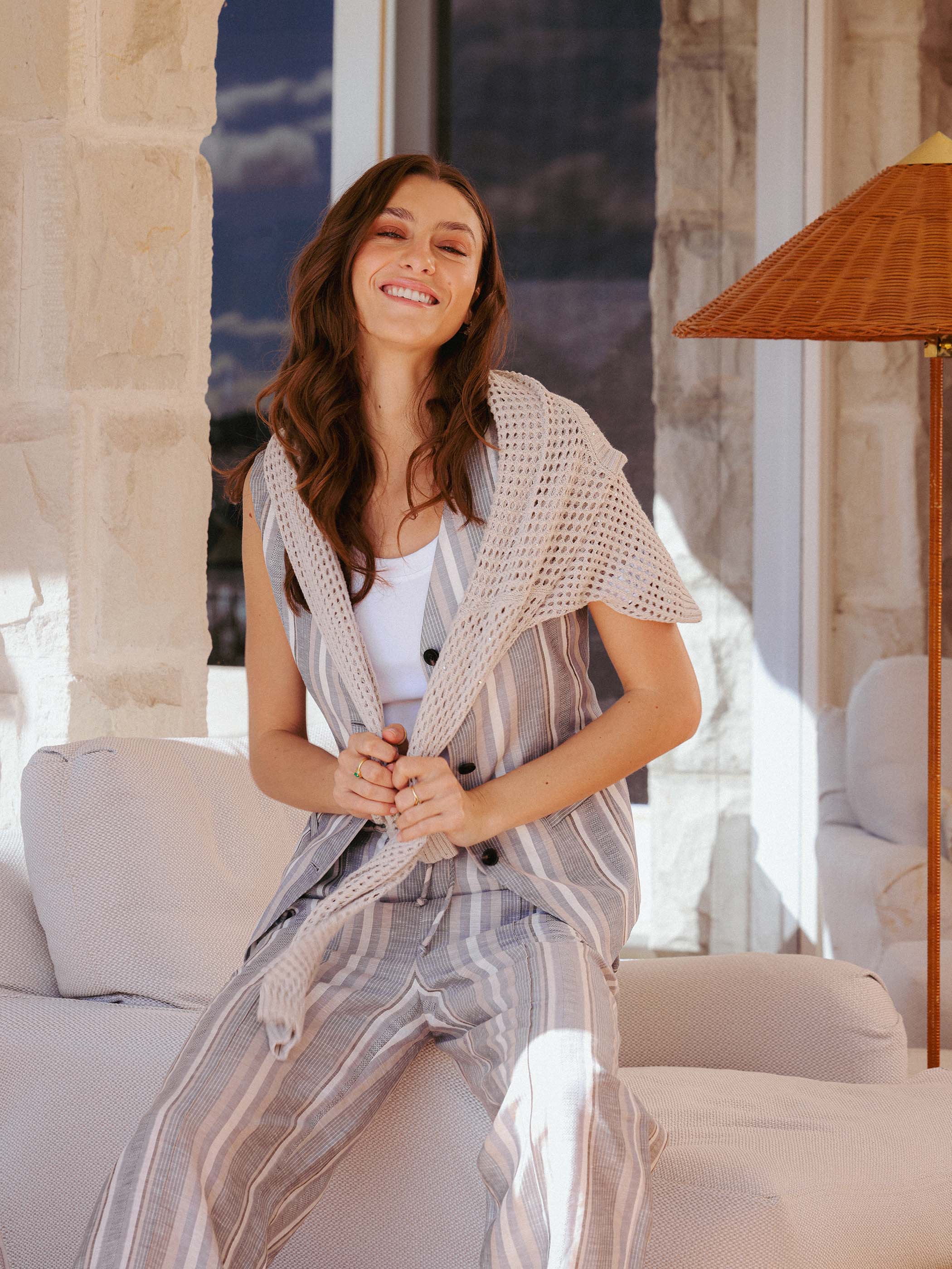 Joan Striped Linen Vest - Image 2