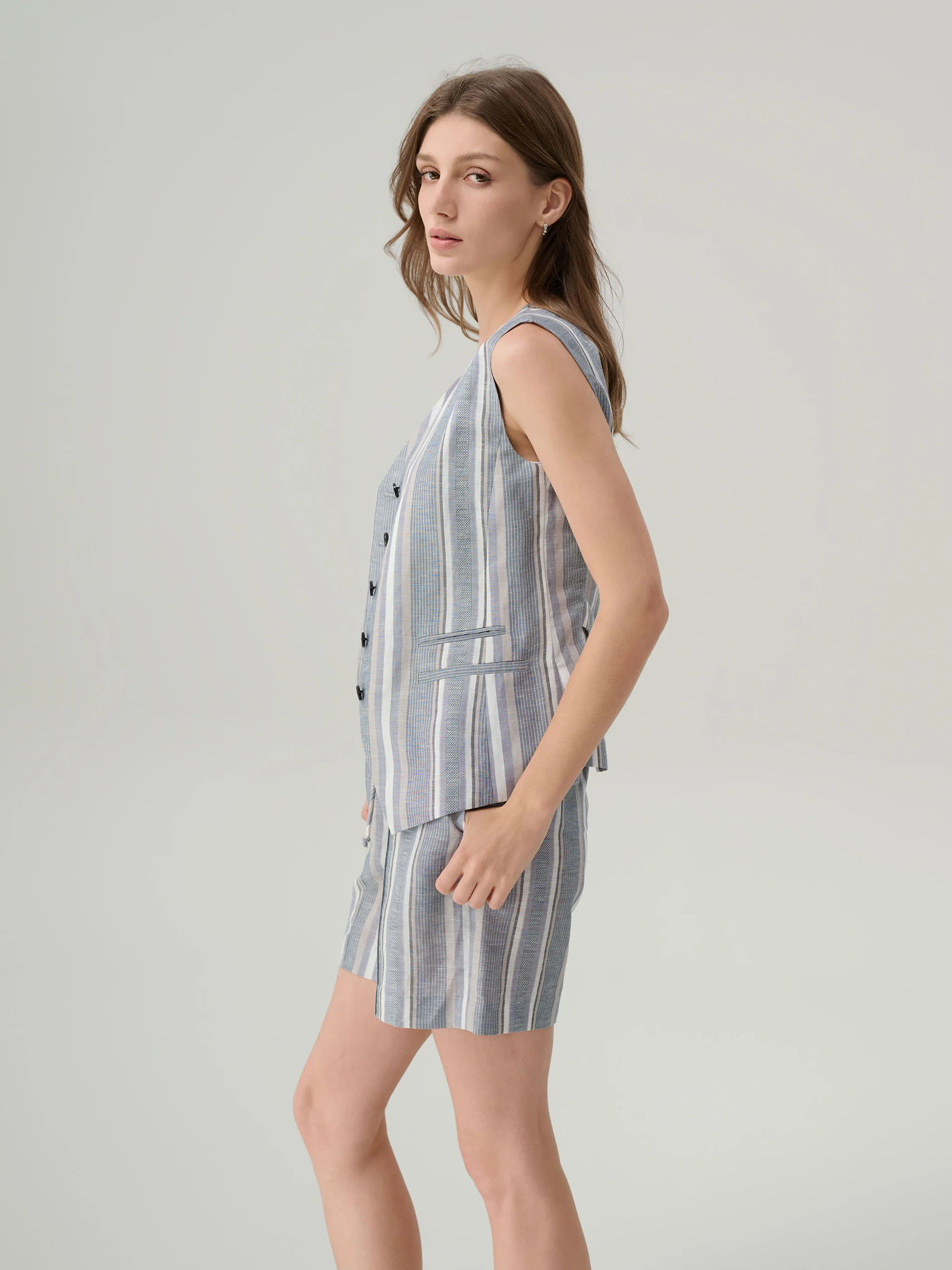 Joan Striped Linen Vest - Image 3