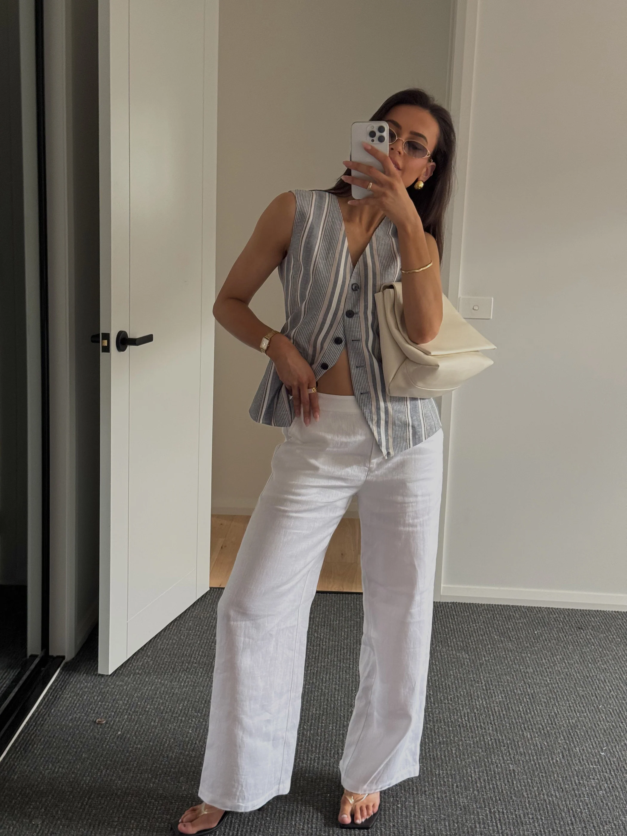 Joan Striped Linen Vest - Image 5