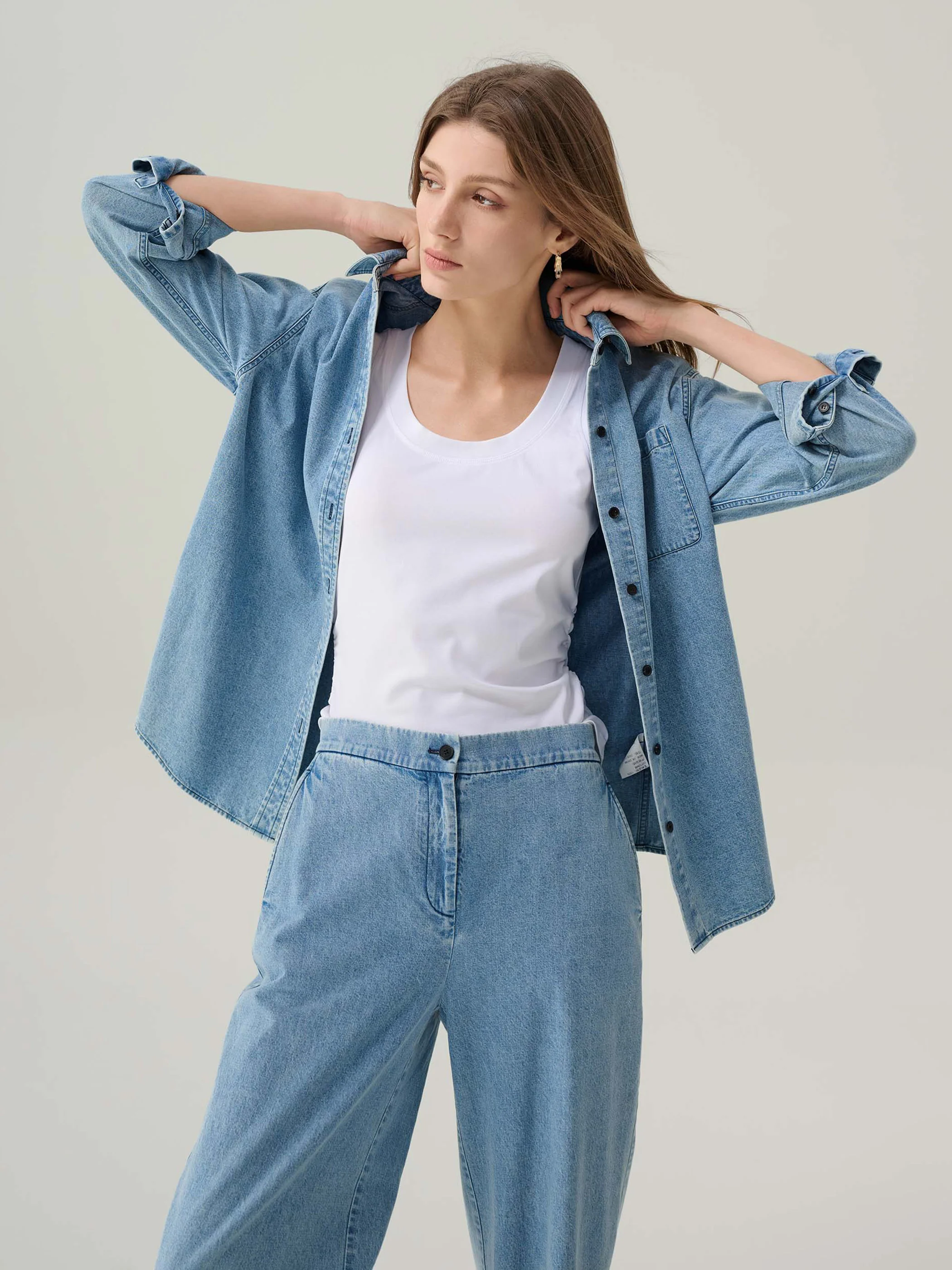 Lara Light Denim Button 
Down Top - Image 8