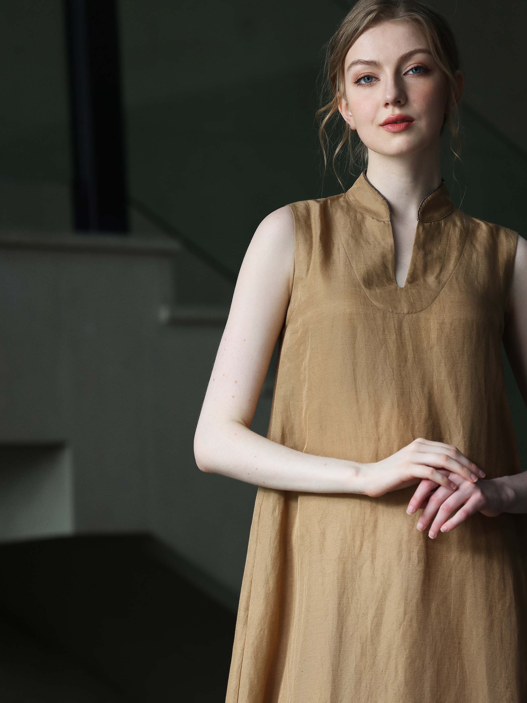 Mandarin Silk Linen Dress - Image 2