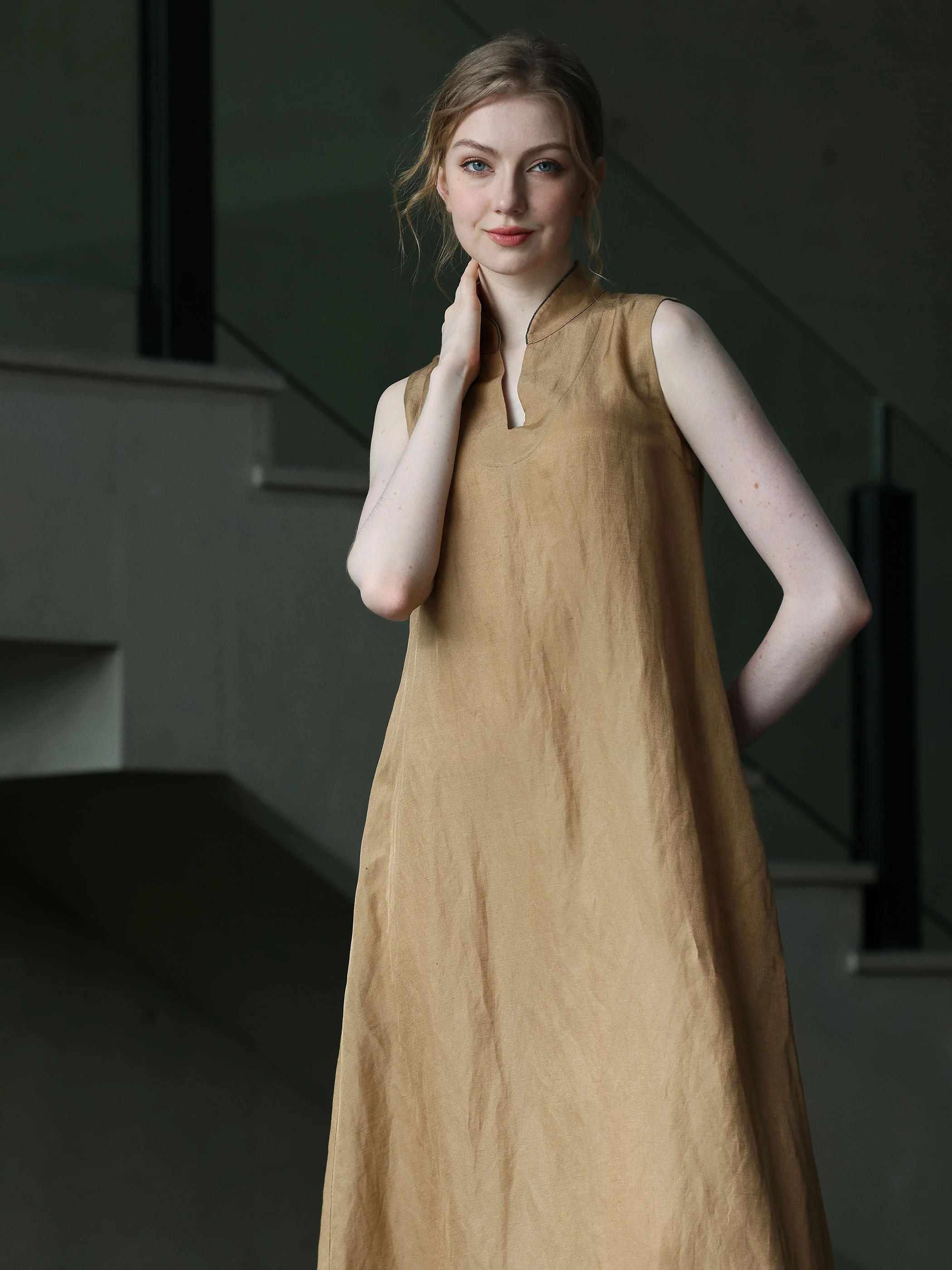 Mandarin Silk Linen Dress - Image 3