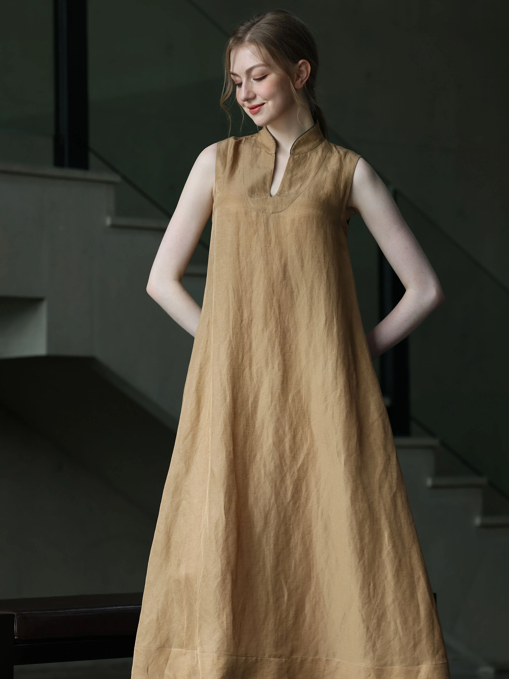 Mandarin Silk Linen Dress - Image 4