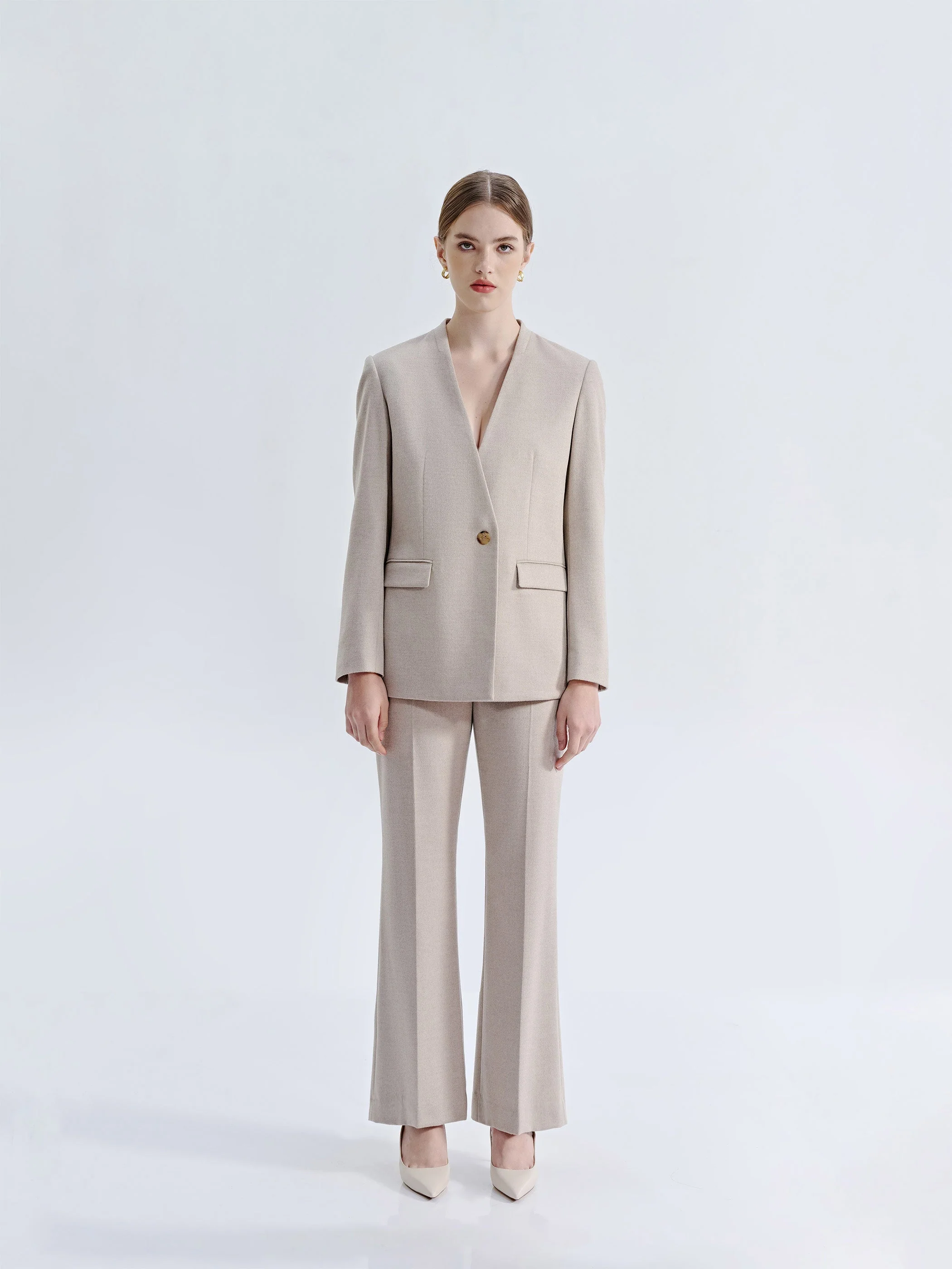LIORA FRENCH SILK WOOL COLLARLESS HAUTE COUTURE SUIT JACKET - Image 3