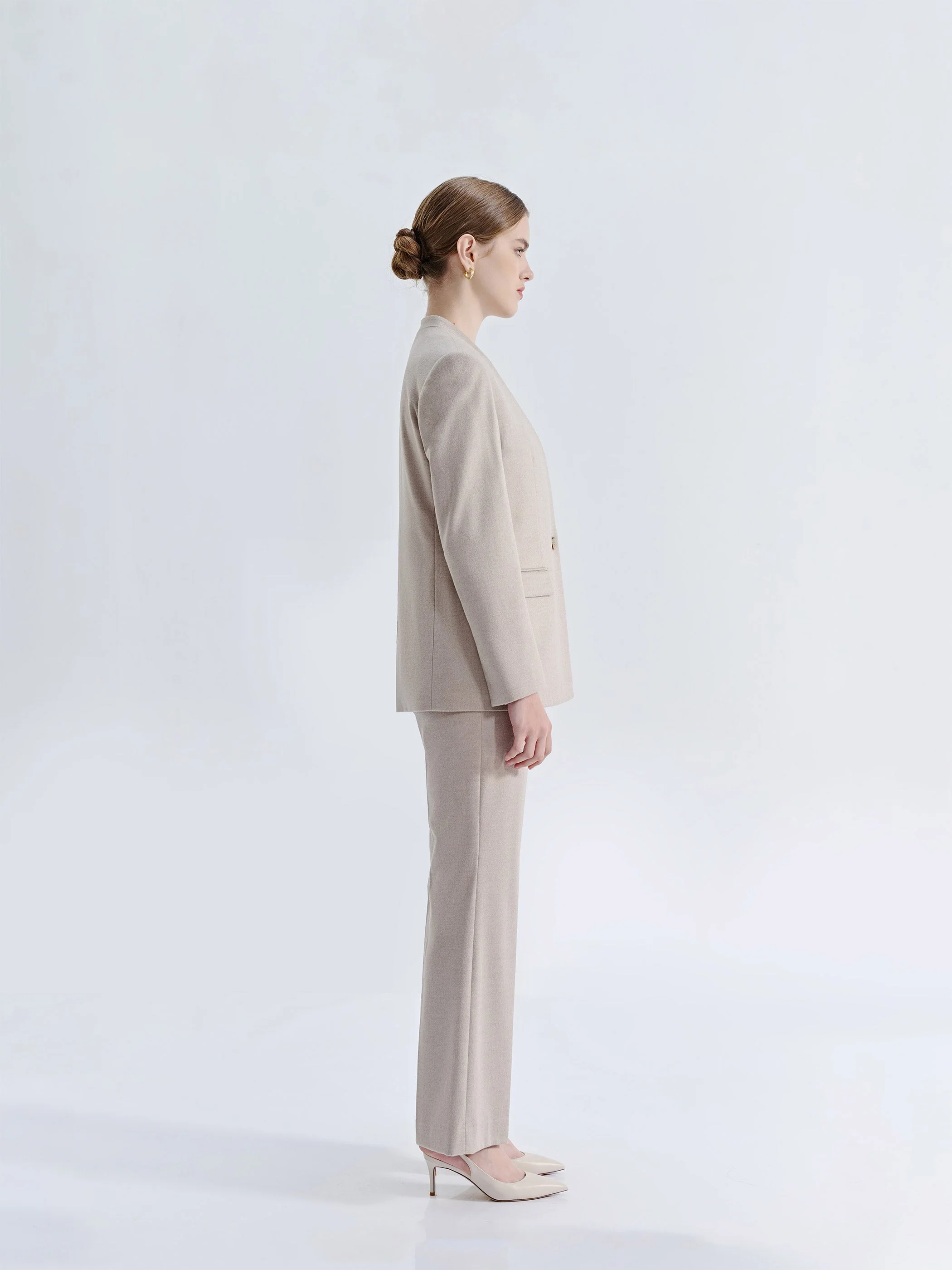 LIORA FRENCH SILK WOOL COLLARLESS HAUTE COUTURE SUIT JACKET - Image 4