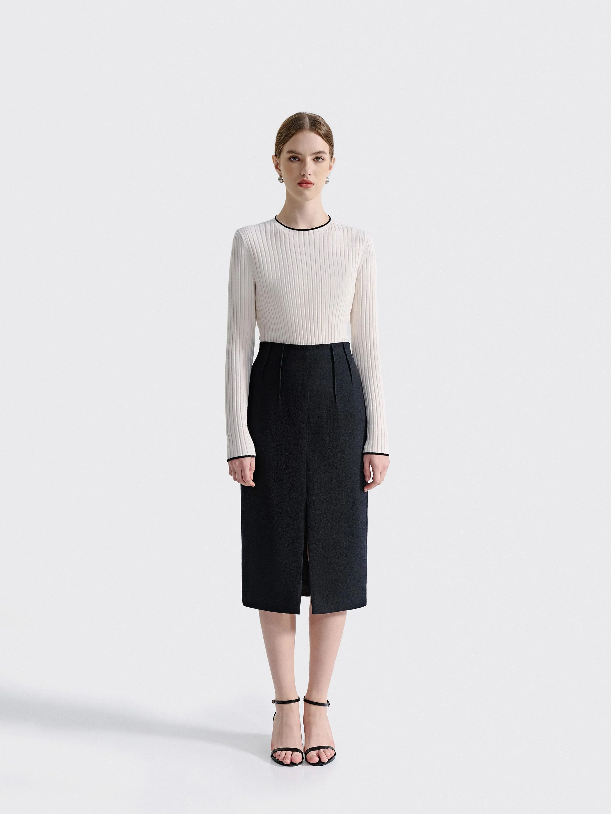 LONG SLEEVE RIB KNIT W/ TRIM DETAIL - Image 2