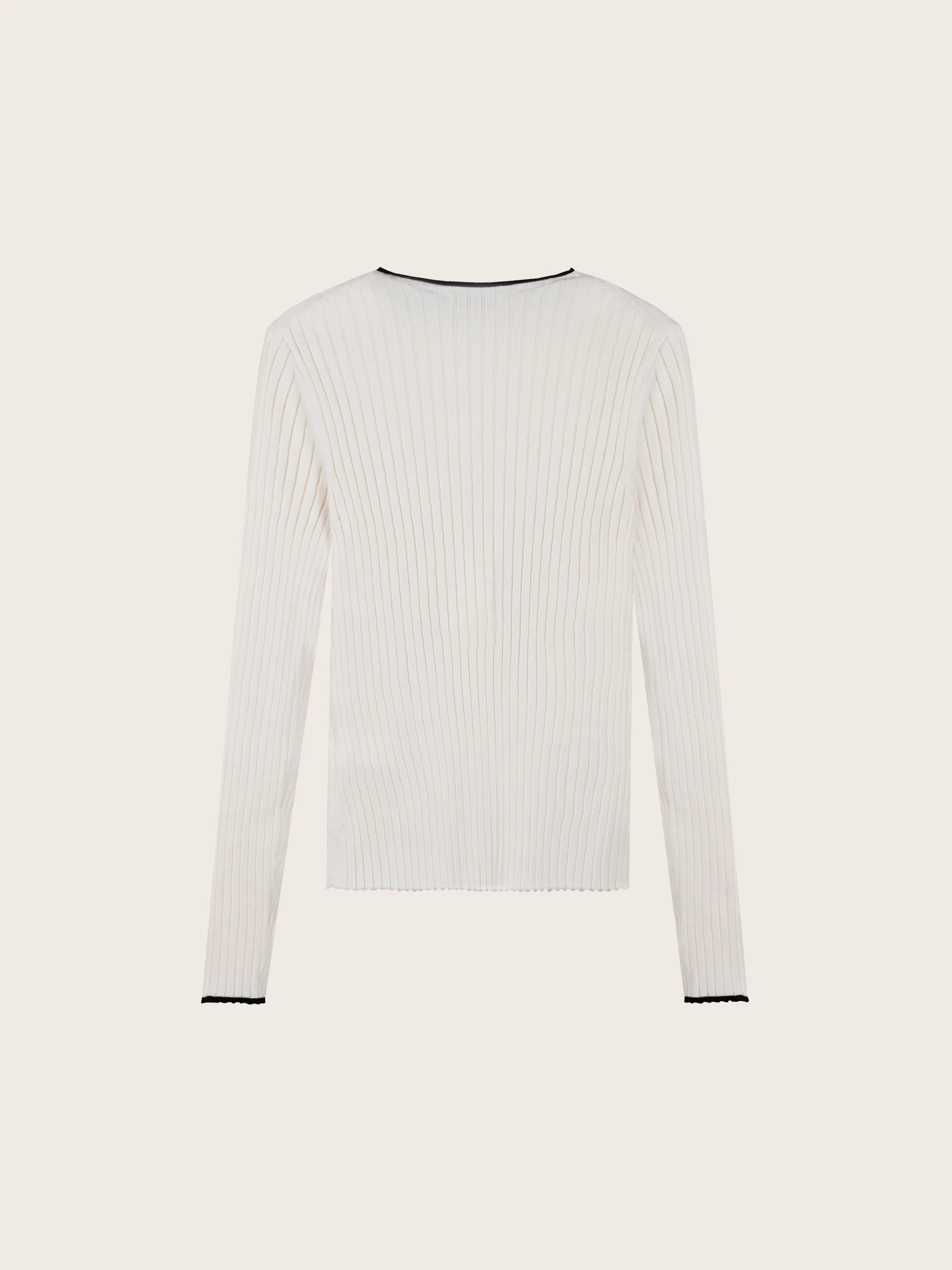 LONG SLEEVE RIB KNIT W/ TRIM DETAIL - Image 7
