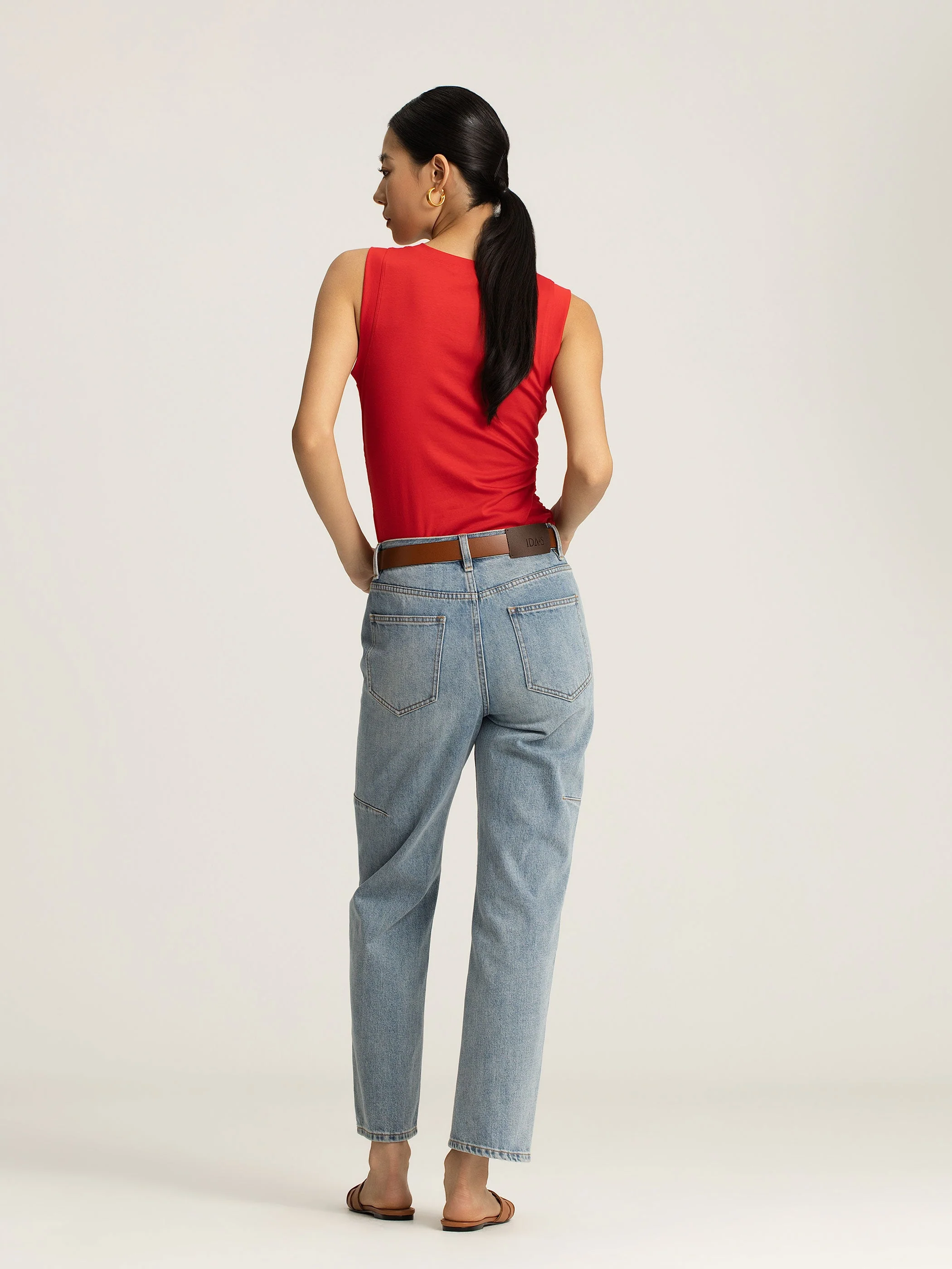 Mia Crimson Ruched Side V-Neck Sleeveless Tank - Image 3