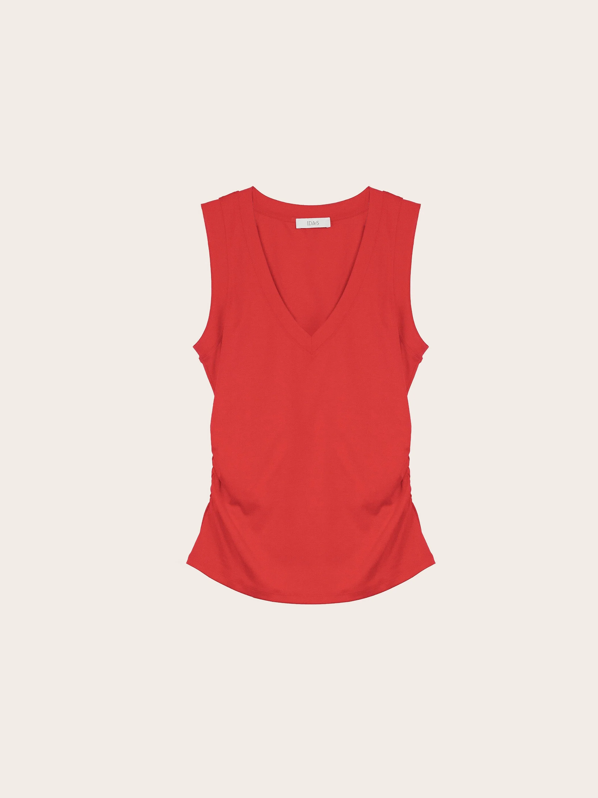 Mia Crimson Ruched Side V-Neck Sleeveless Tank - Image 4