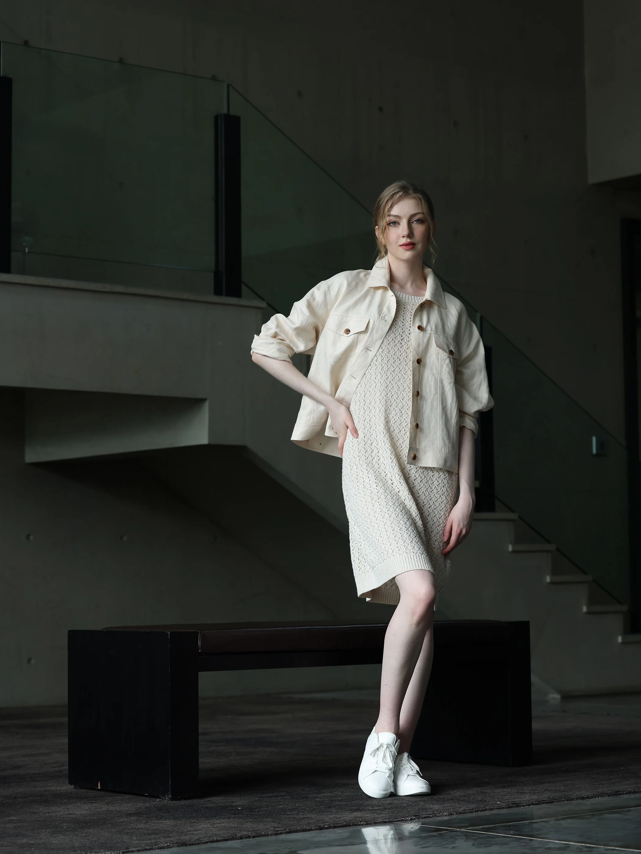 OPEN KNIT CREW NECK DRESS - Image 3