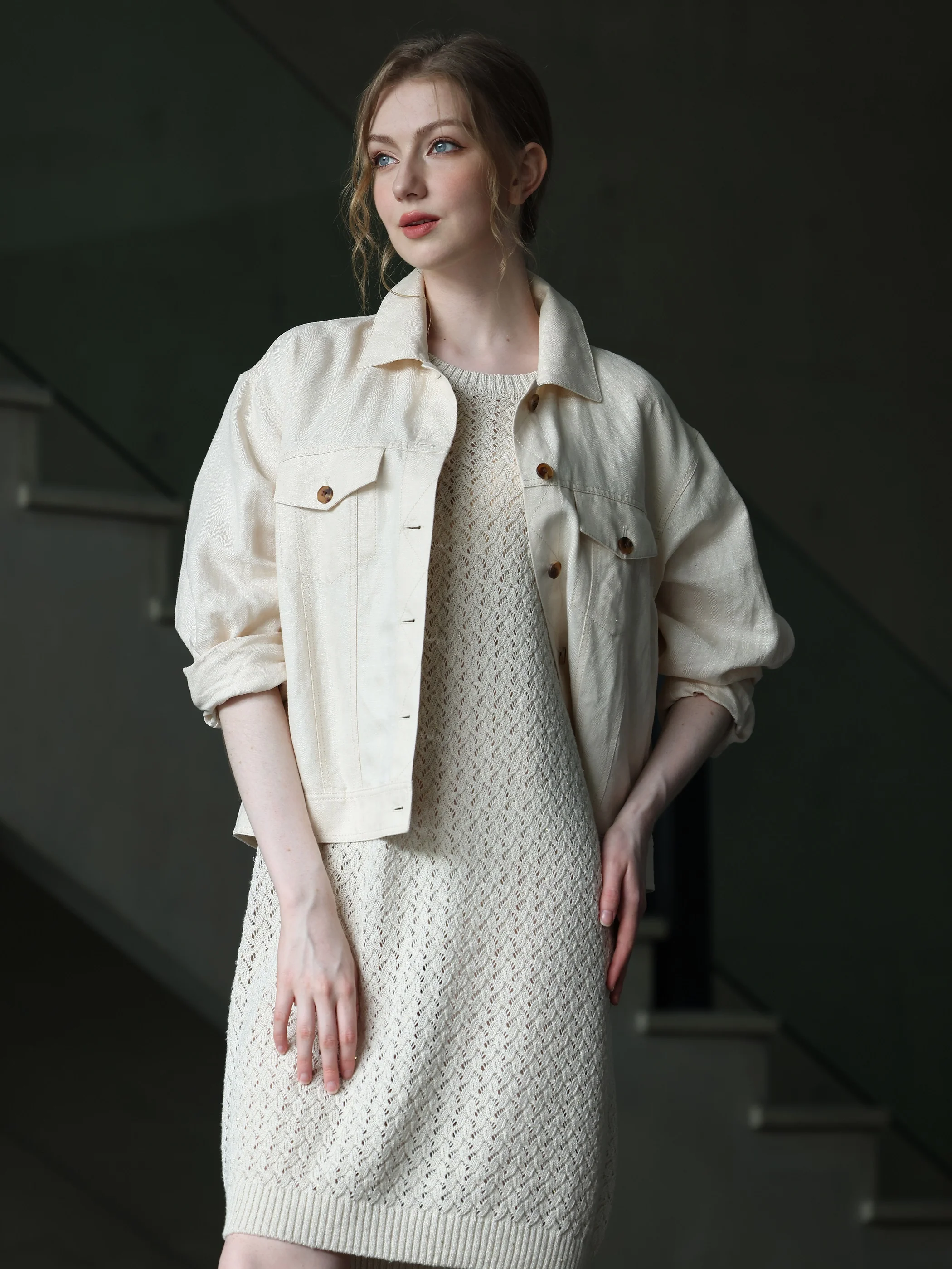 OPEN KNIT CREW NECK DRESS - Image 4