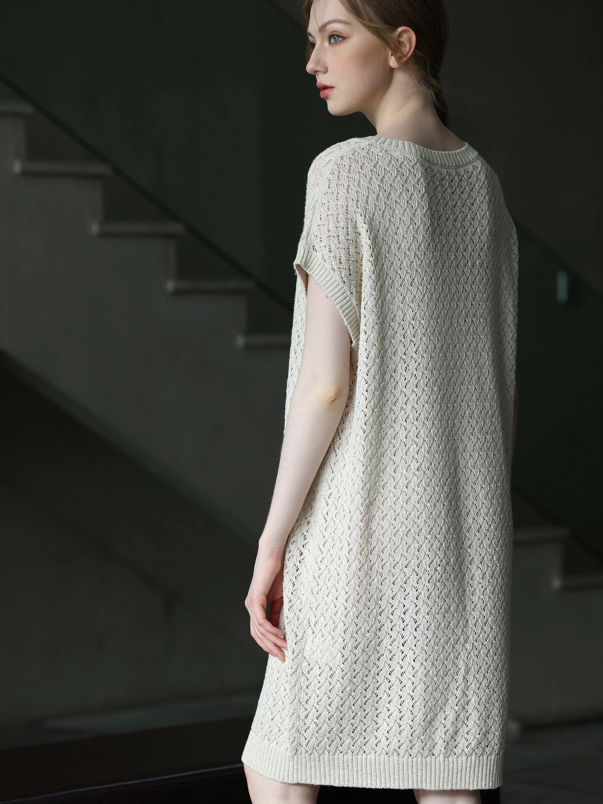 OPEN KNIT CREW NECK DRESS - Image 5