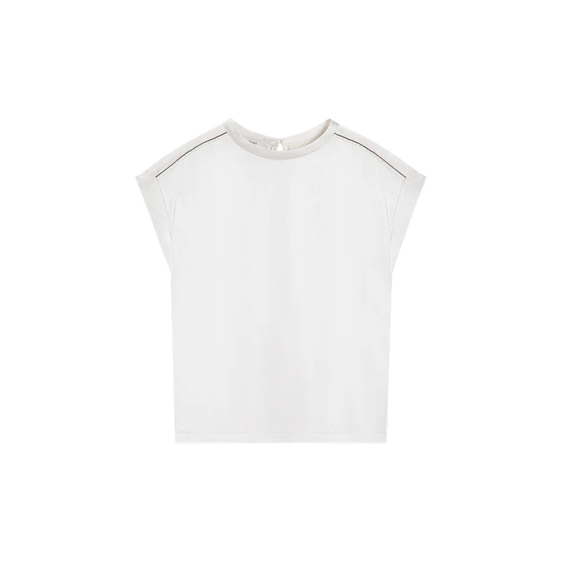 OPEN NECK CAP SLEEVE SILK BLOUSE W/ CHAIN DETAIL - Image 5