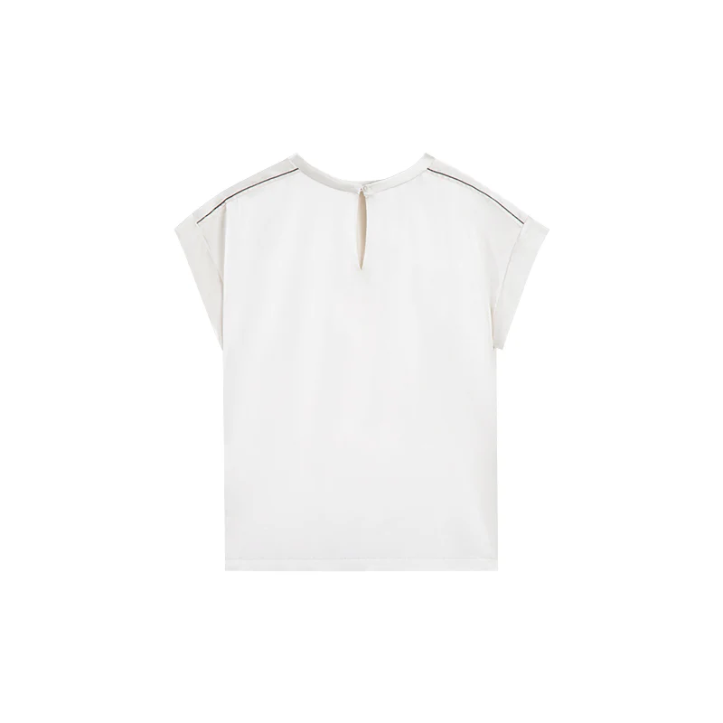 OPEN NECK CAP SLEEVE SILK BLOUSE W/ CHAIN DETAIL - Image 6