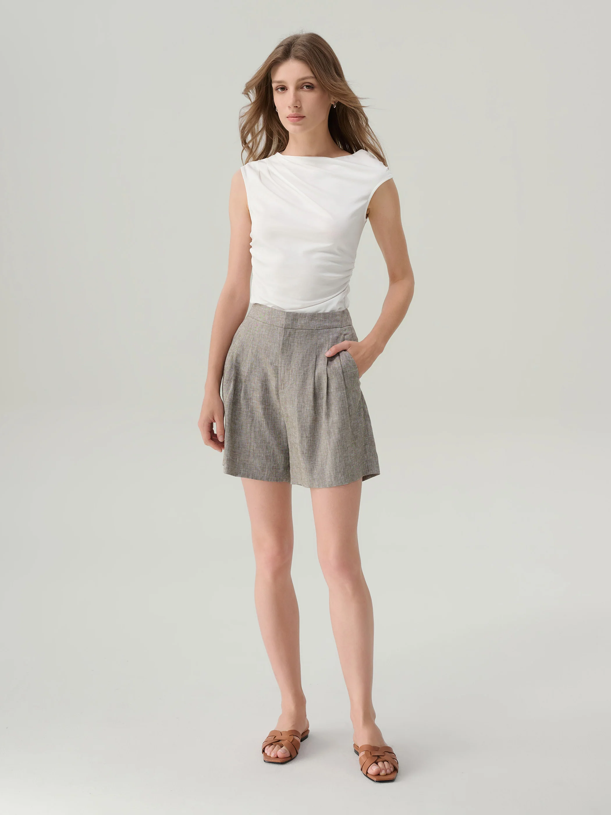 Penelope High Waisted Linen Shorts - Image 4