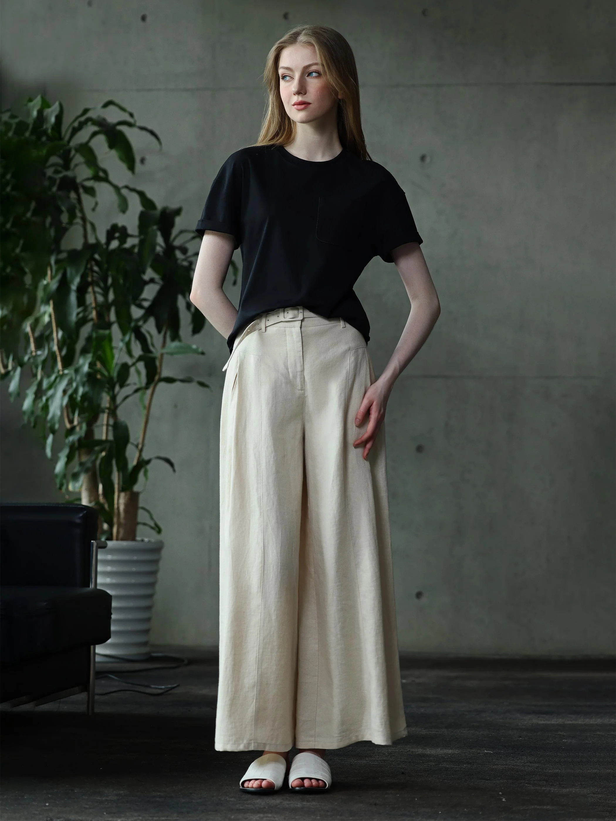 RELAXED WIDE LEG LINEN PANTS - Image 2