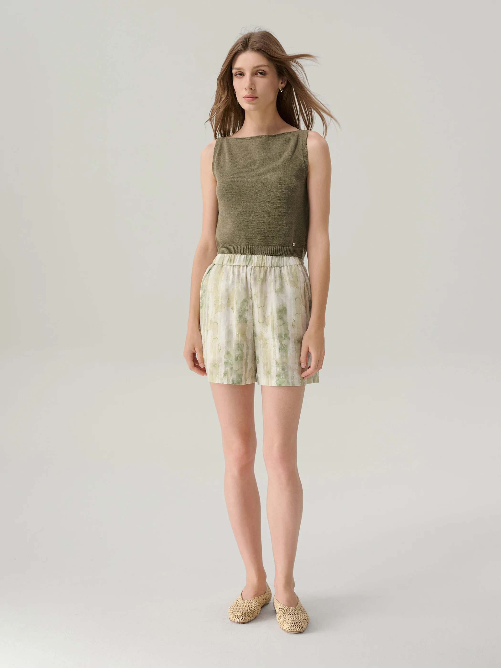 Riley Agave Green High Waisted Shorts - Image 2