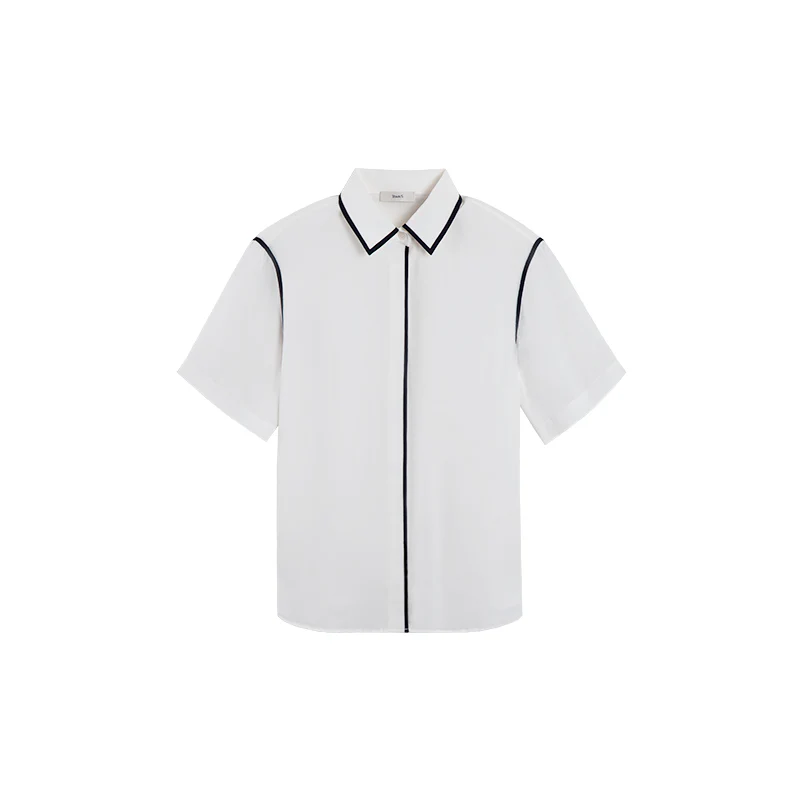 SHORT SLEEVE SILK BLOUSE WITH PIPING DETAILS - Image 5