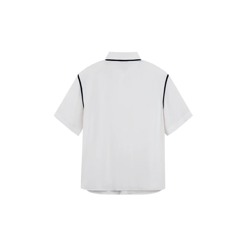 SHORT SLEEVE SILK BLOUSE WITH PIPING DETAILS - Image 6