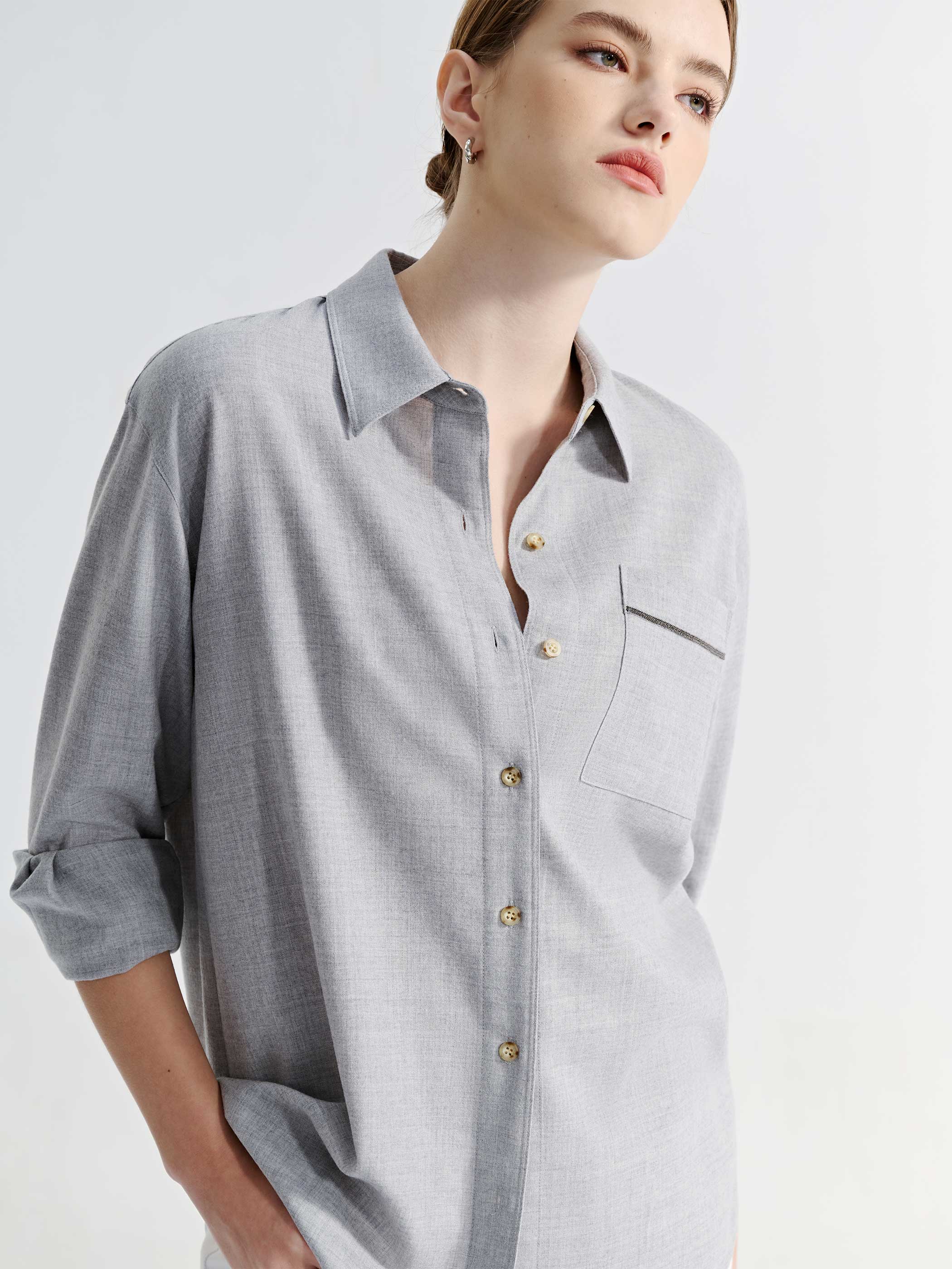 SKY WOOL LONG SLEEVE BUTTON DOWN BLOUSE - Image 4