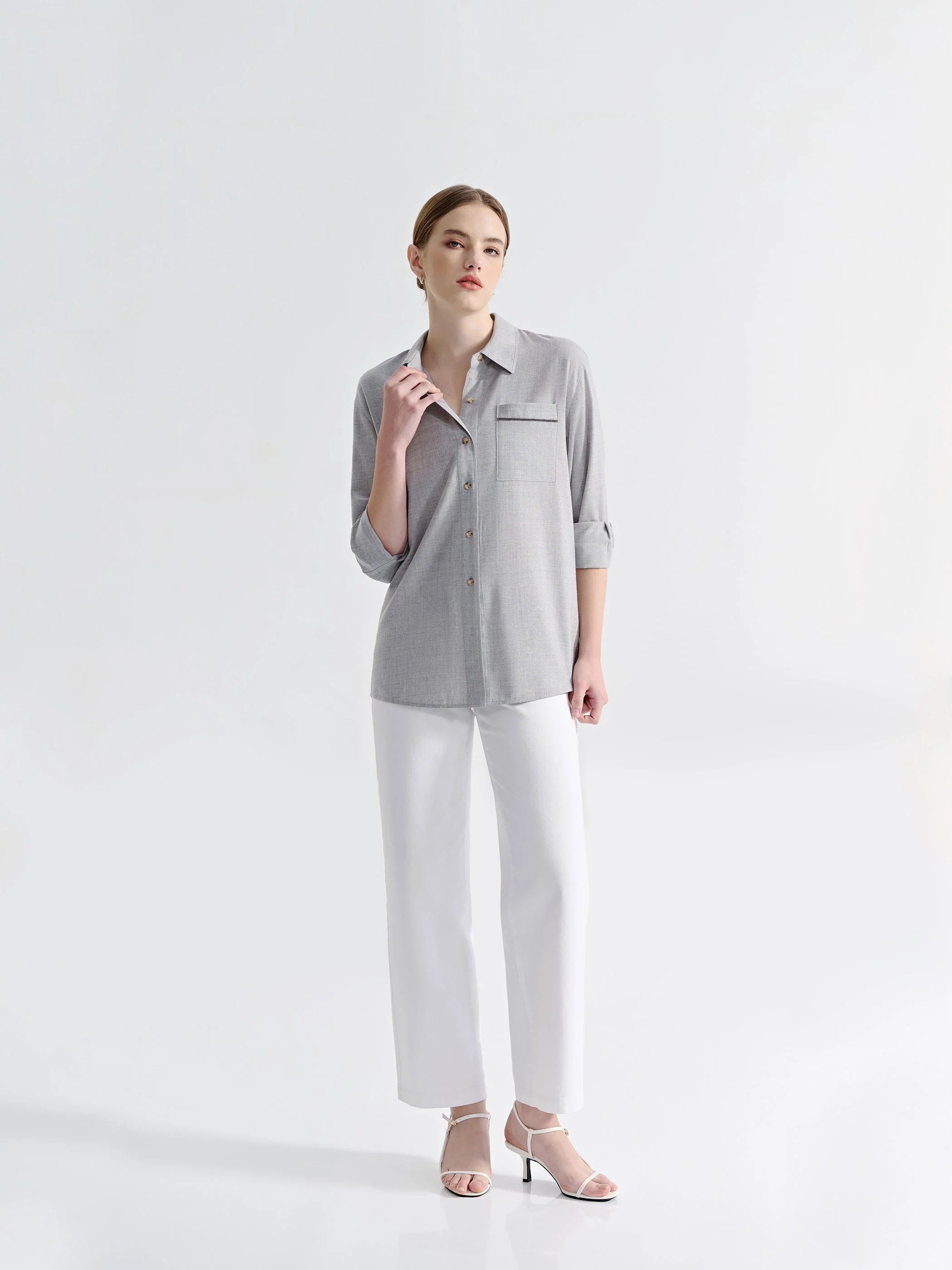 SKY WOOL LONG SLEEVE BUTTON DOWN BLOUSE - Image 5