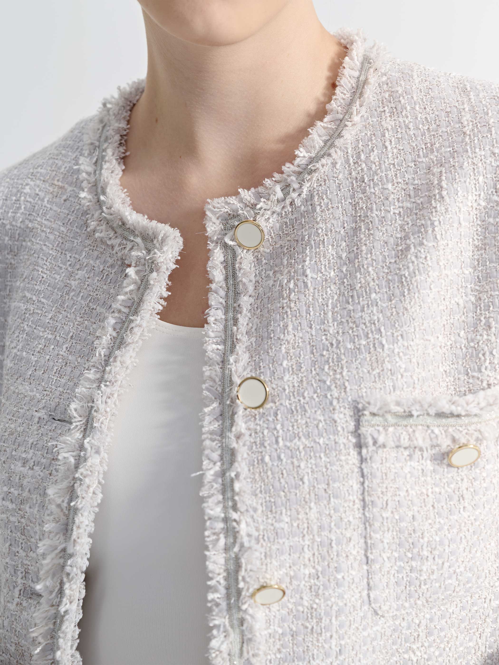 SYLVIA COLLARLESS DOUBLE POCKETS TWEED JACKET - Image 6