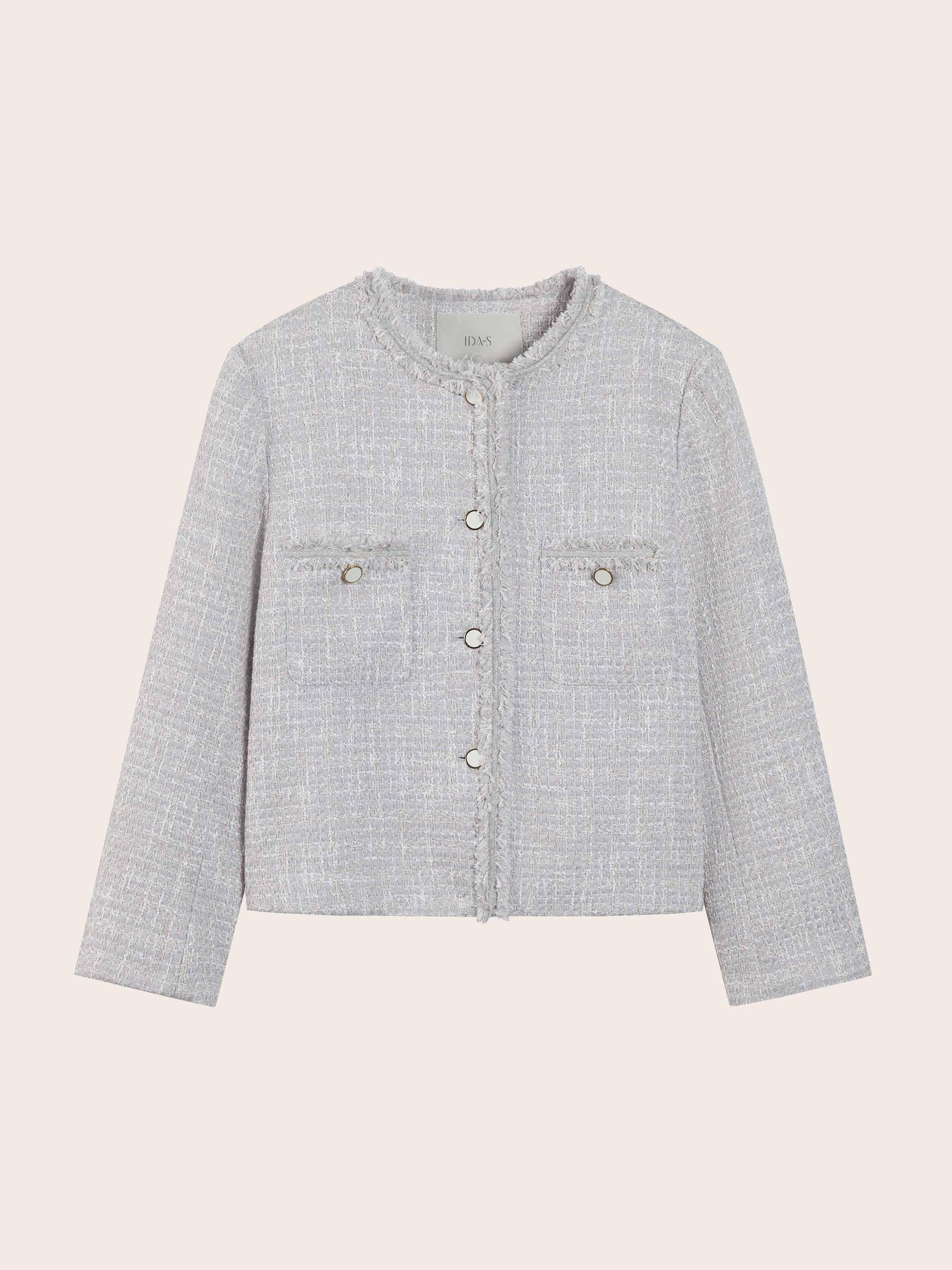 SYLVIA COLLARLESS DOUBLE POCKETS TWEED JACKET - Image 7