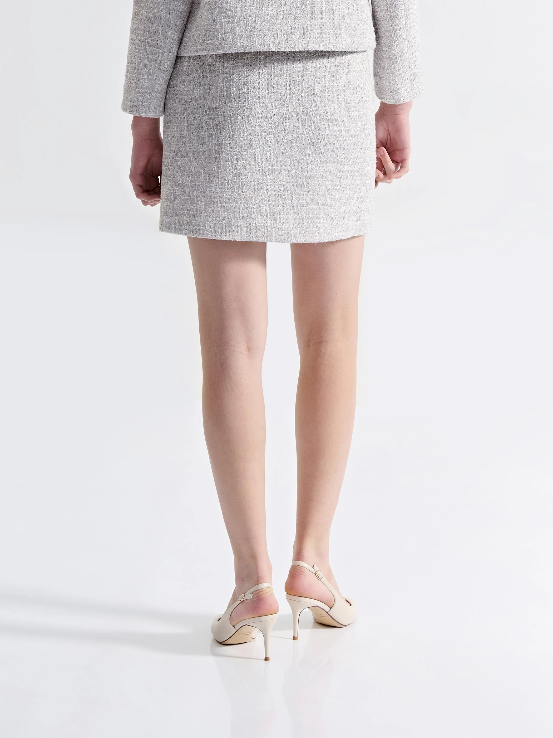 SYLVIA MID WAIST TWEED SKIRT W/ FRONT POCKETS - Image 4