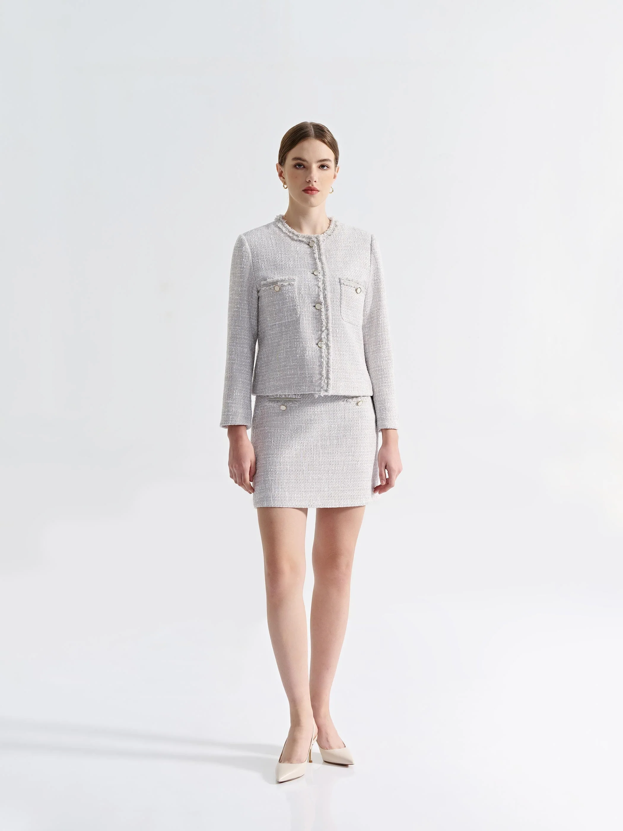 SYLVIA MID WAIST TWEED SKIRT W/ FRONT POCKETS - Image 5