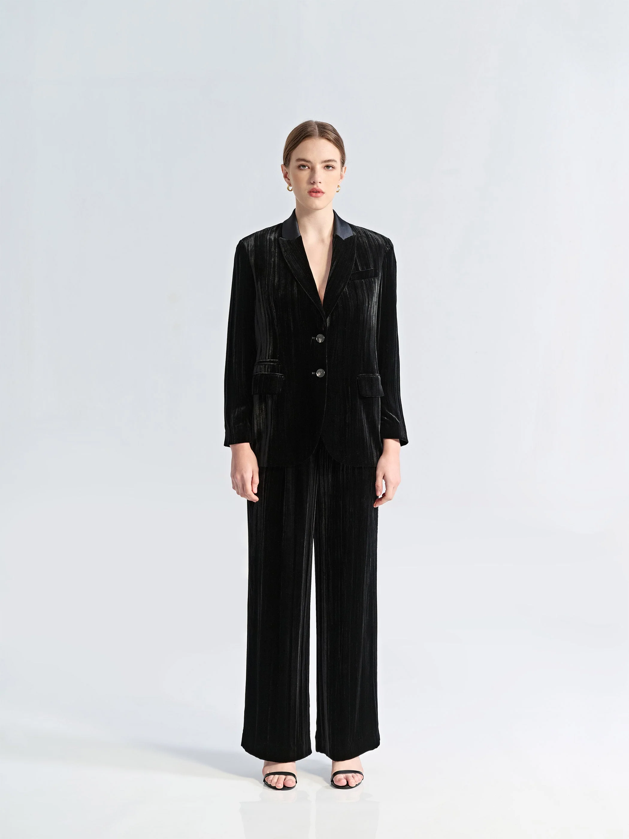 VELVET MID WAIST ELASTIC PANTS