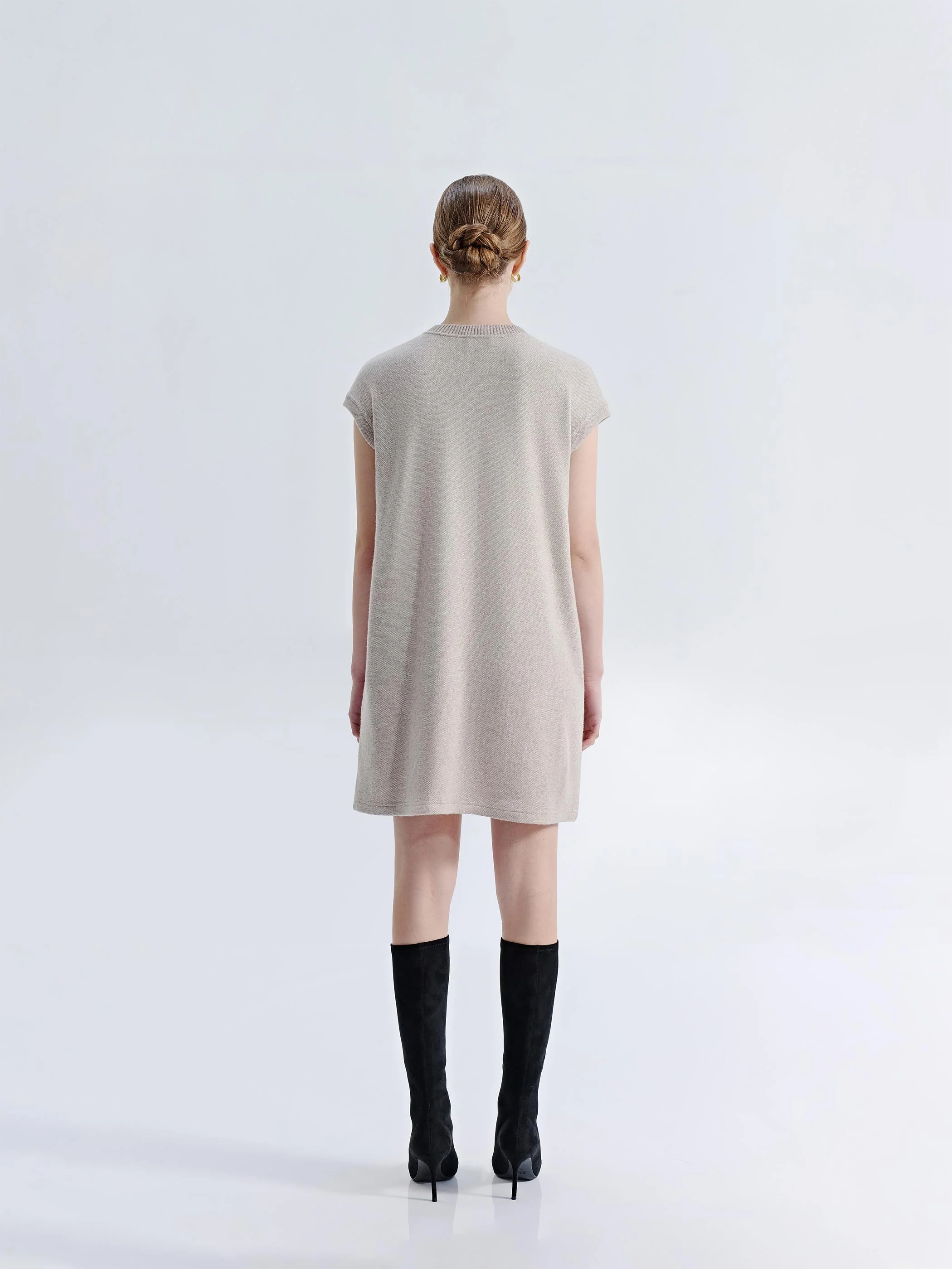 WOOL CASHMERE CAP SLEEVES SHEATH DRESS - Image 2