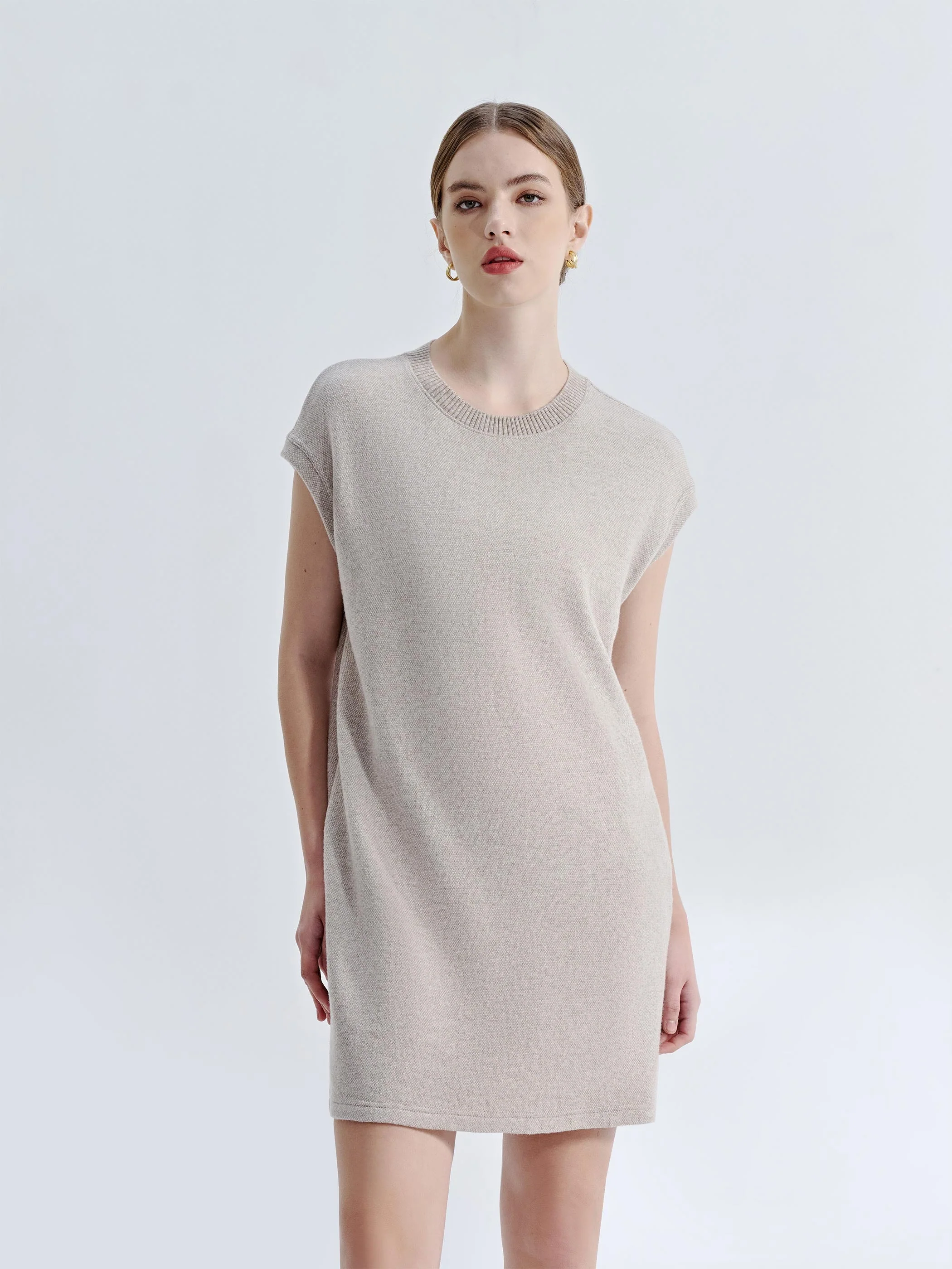 WOOL CASHMERE CAP SLEEVES SHEATH DRESS - Image 5