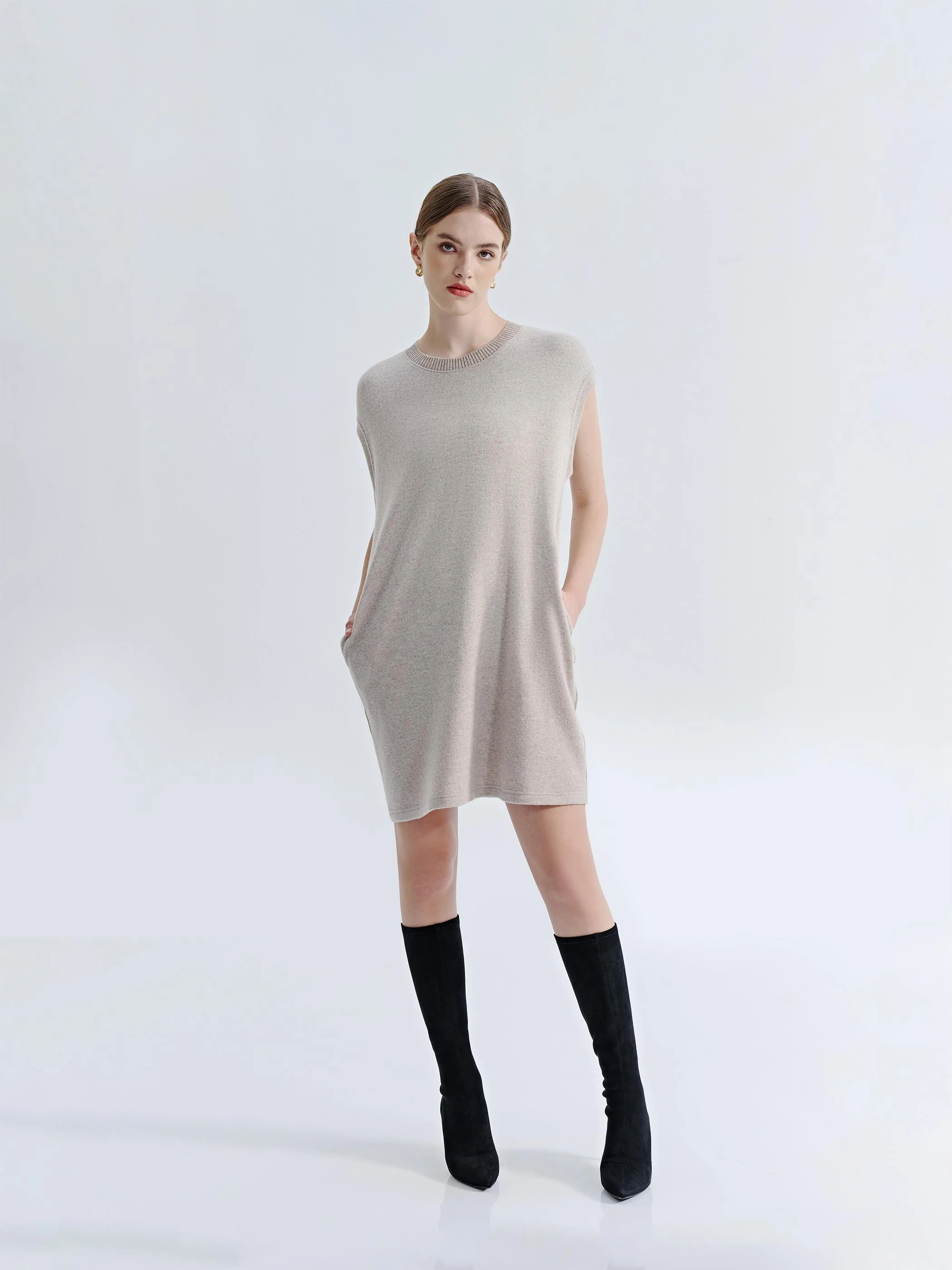 WOOL CASHMERE CAP SLEEVES SHEATH DRESS - Image 6