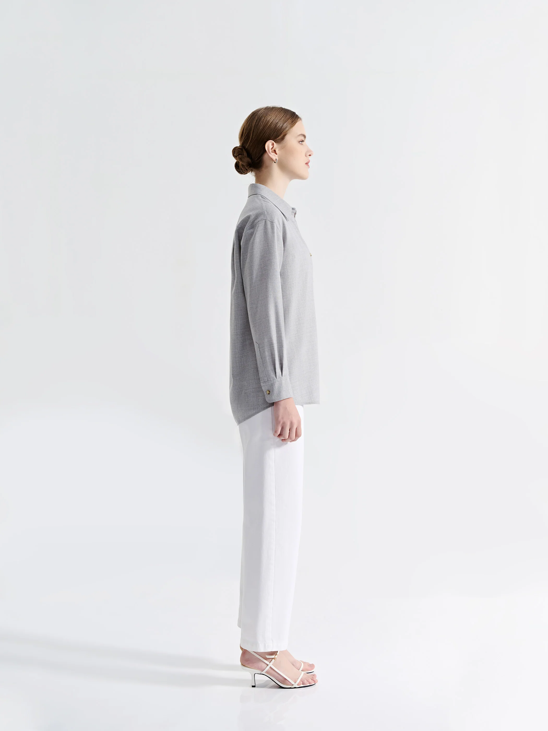 WOOL LONG SLEEVE BUTTON DOWN BLOUSE W/ TRIM DETAIL - Image 4
