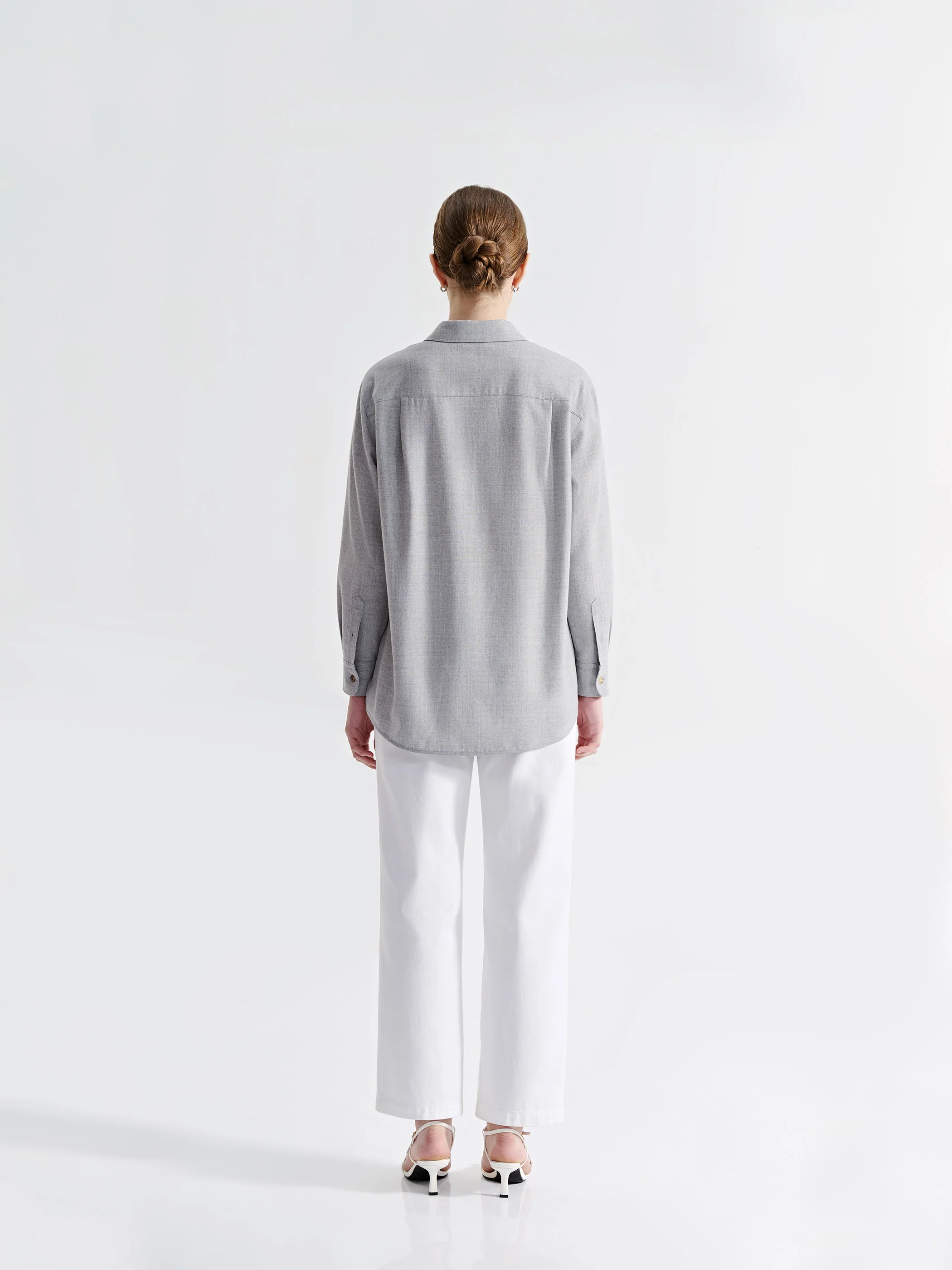 WOOL LONG SLEEVE BUTTON DOWN BLOUSE W/ TRIM DETAIL - Image 5