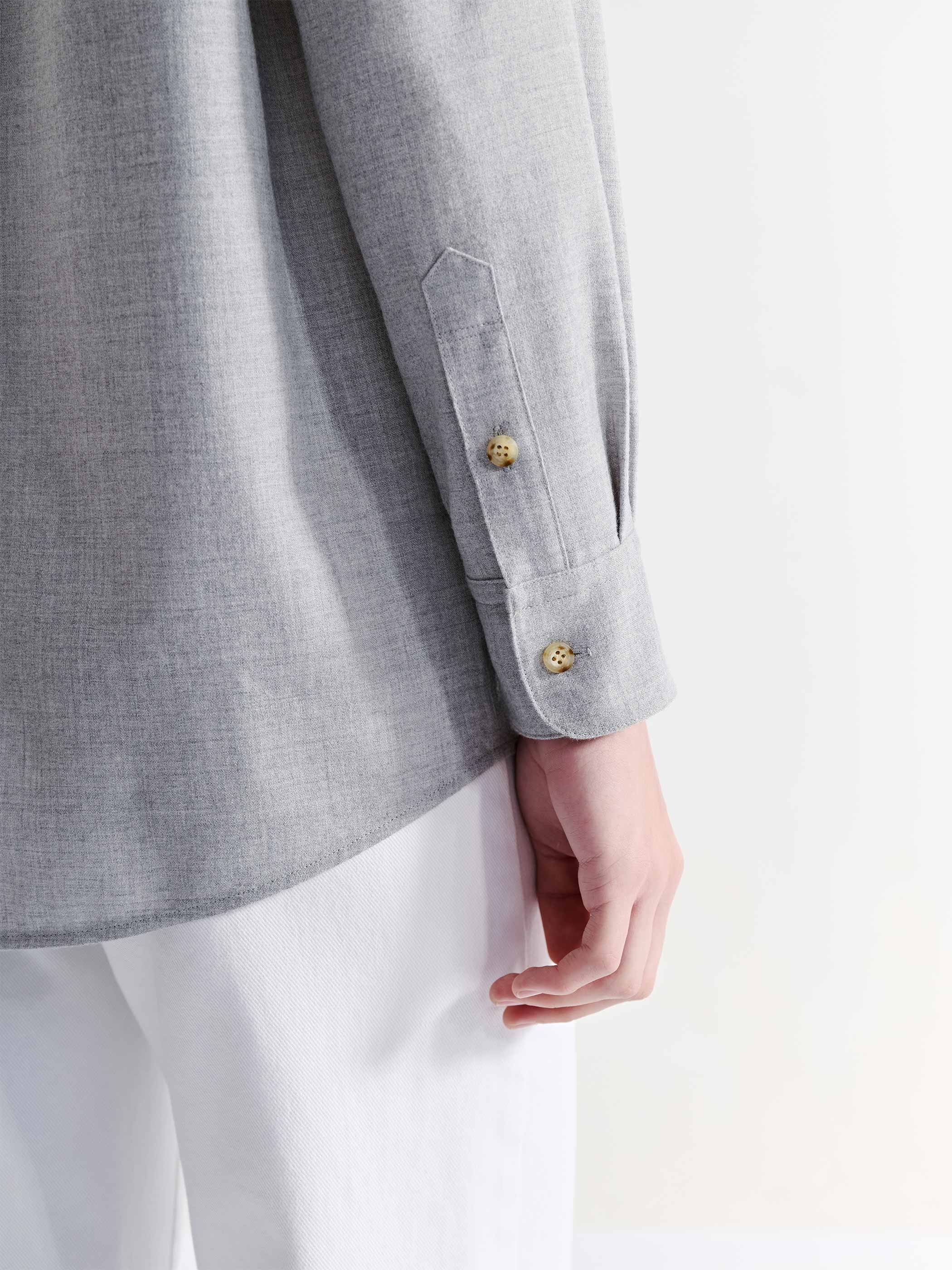WOOL LONG SLEEVE BUTTON DOWN BLOUSE W/ TRIM DETAIL - Image 6