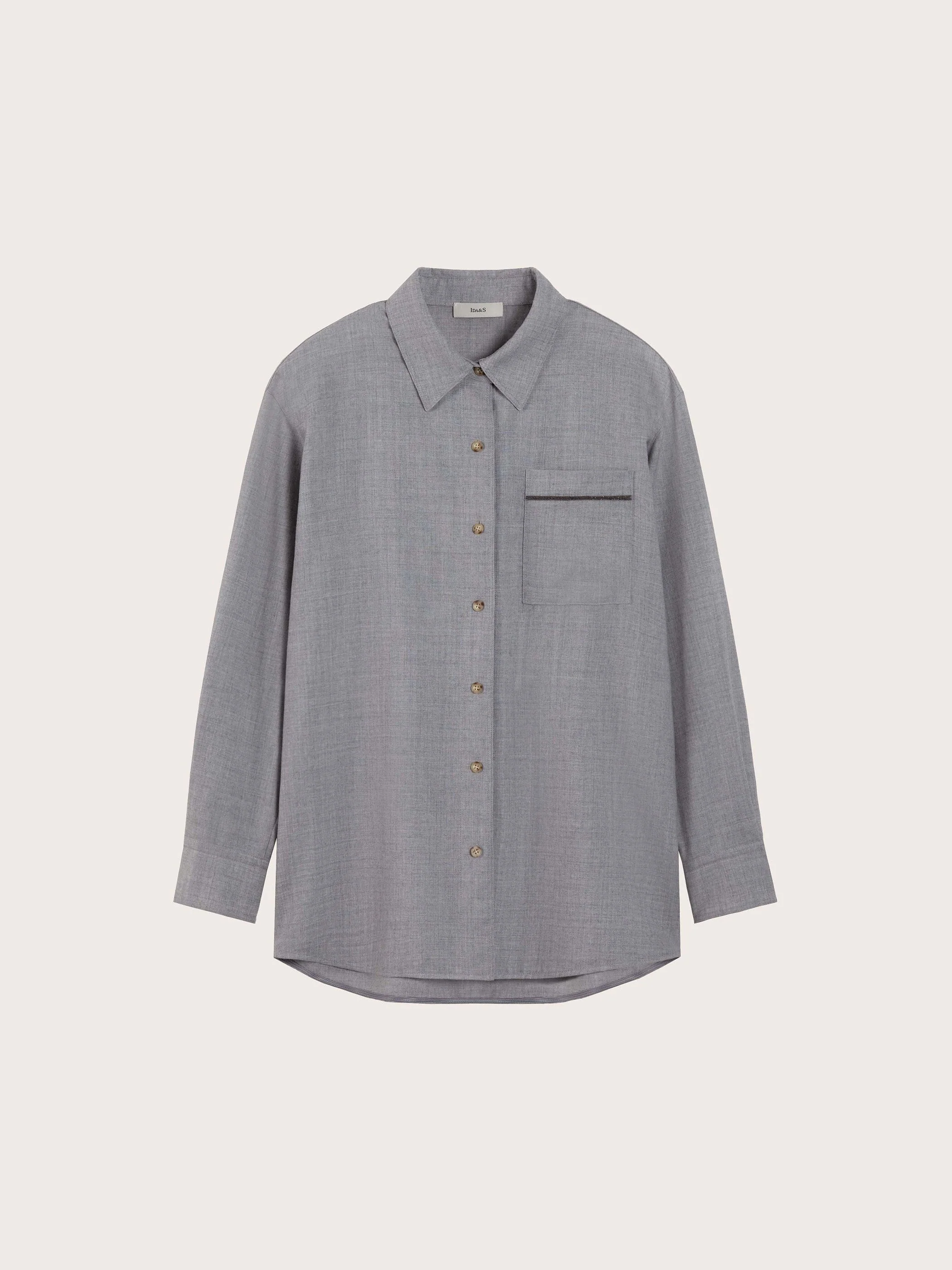 WOOL LONG SLEEVE BUTTON DOWN BLOUSE W/ TRIM DETAIL - Image 7