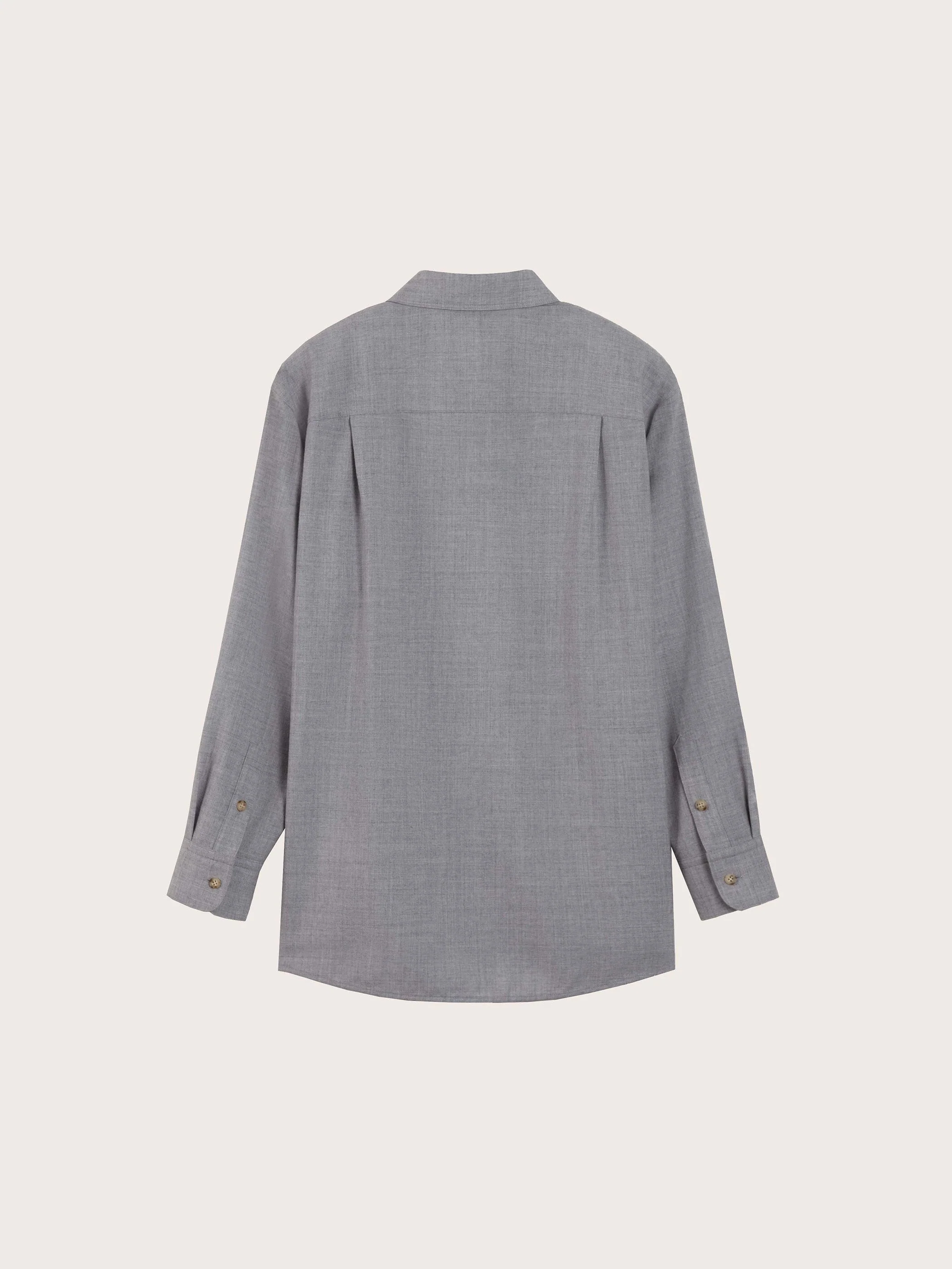 WOOL LONG SLEEVE BUTTON DOWN BLOUSE W/ TRIM DETAIL - Image 8